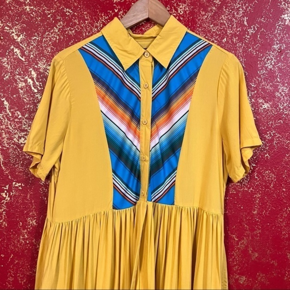 LUCKY & Blessed L&B Mustard Yellow Long Open Shirt Dress Cardigan Duster S - Picture 7 of 11